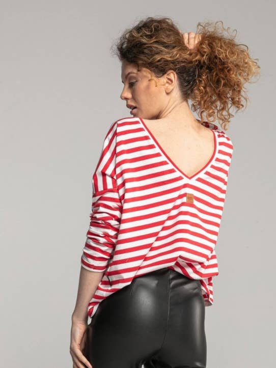 Breastfeeding Longsleeve V Red And White Stripes One Size for wholesale by mamatu