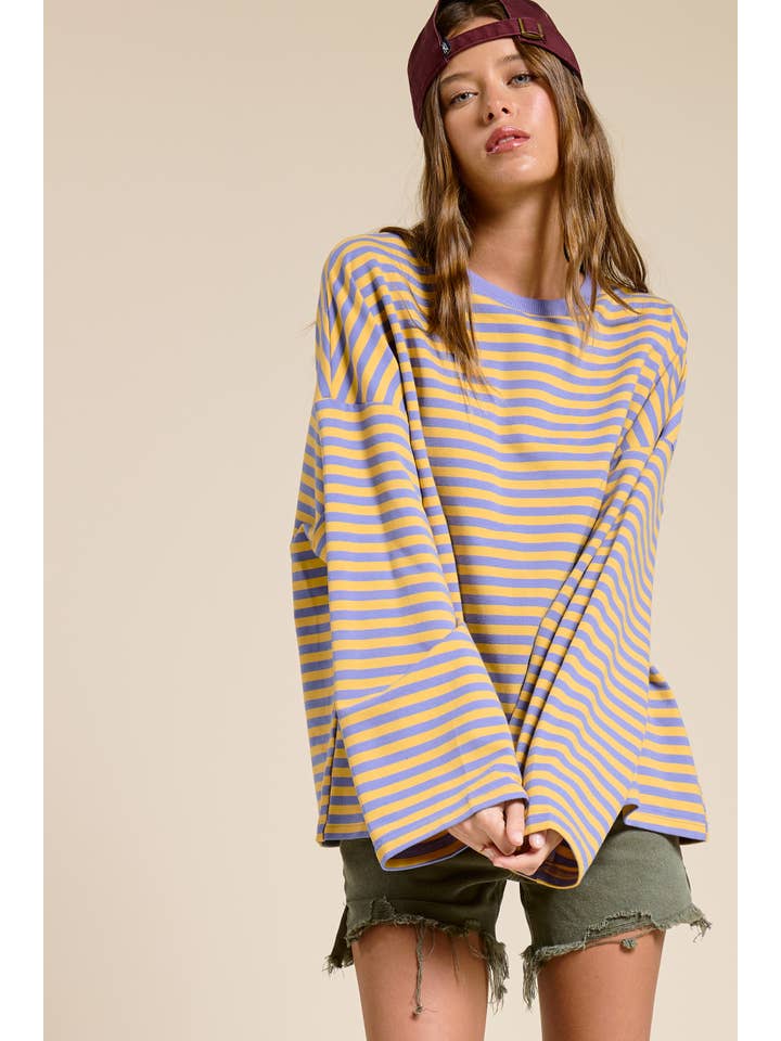 Mimosa - Wholesale Knit Top - Women's - Striped Terry Oversized Long Sleeve Top2