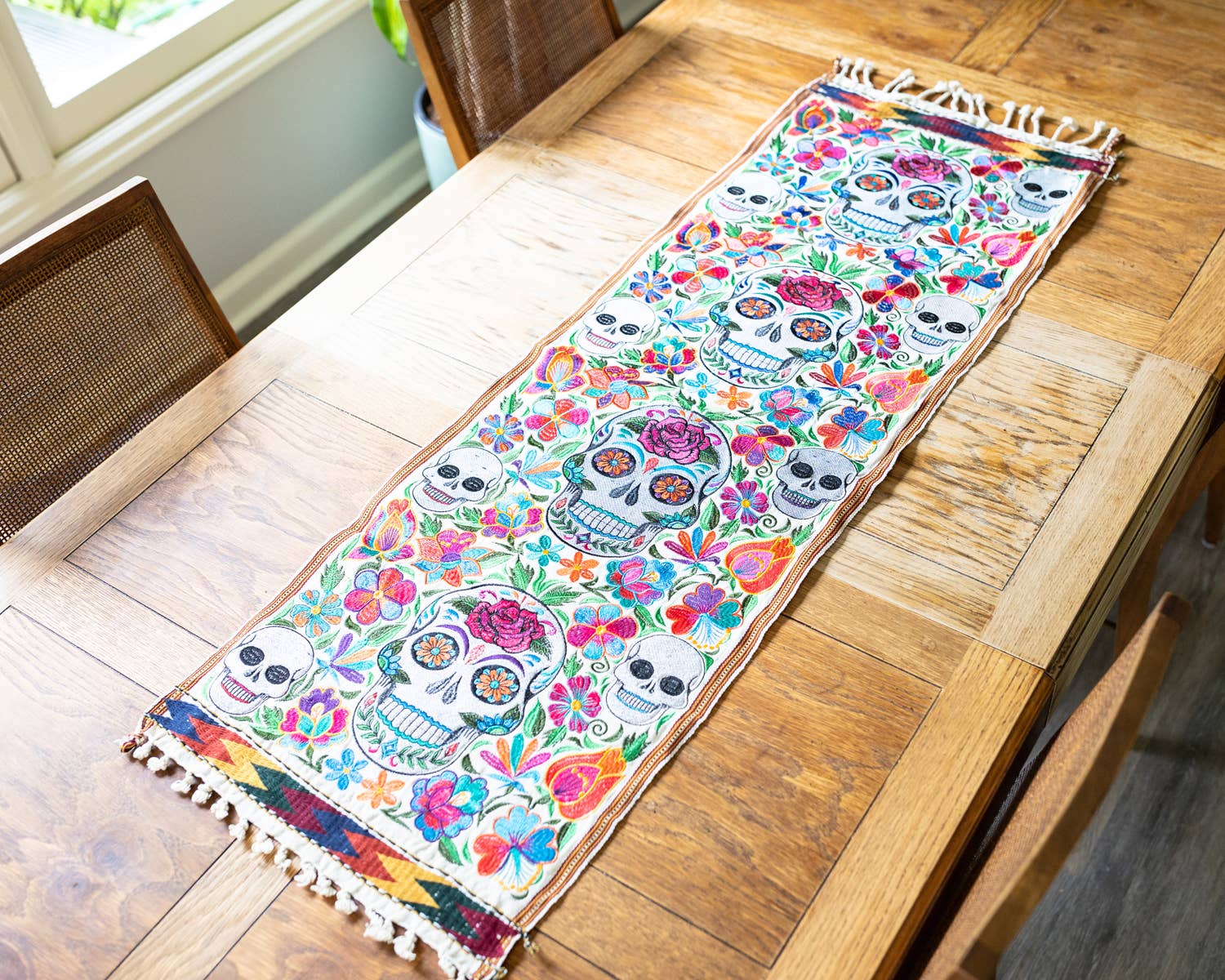 Lucia's Imports - Wholesale Table Runner - Sugar Skull Table Skeleton Day of Dead Runner M 50"2