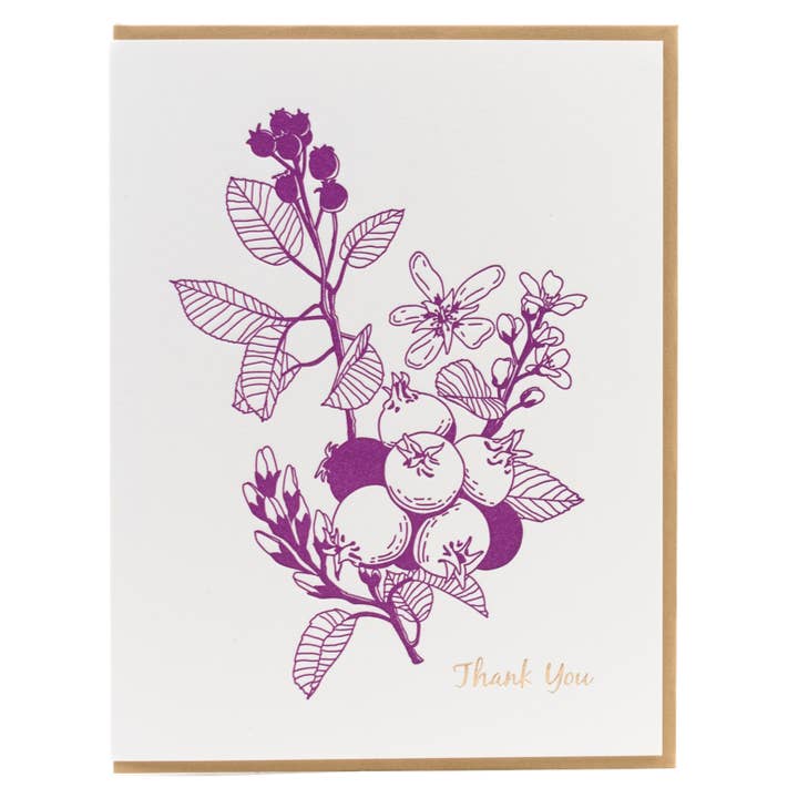 Thank You Card - Forest Foraging Saskatoon Berry for wholesale by Porchlight Press Letterpress
