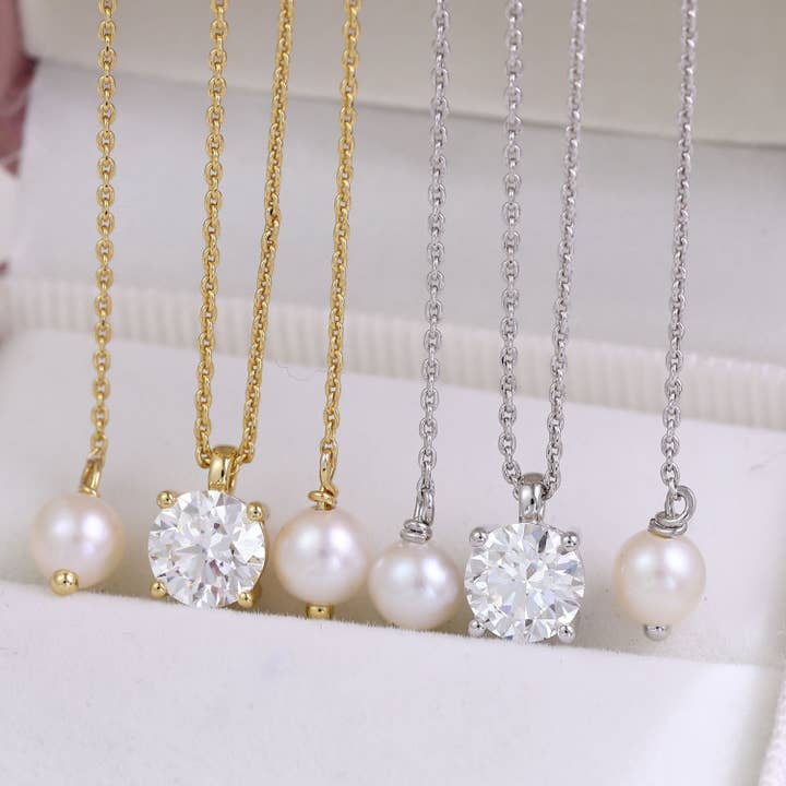 Ellison+Young - Wholesale Pendant/Charm Necklace - 1 Carat Solitaire Diamond Adjustable Necklace - White Gold Plated Sterling silver3