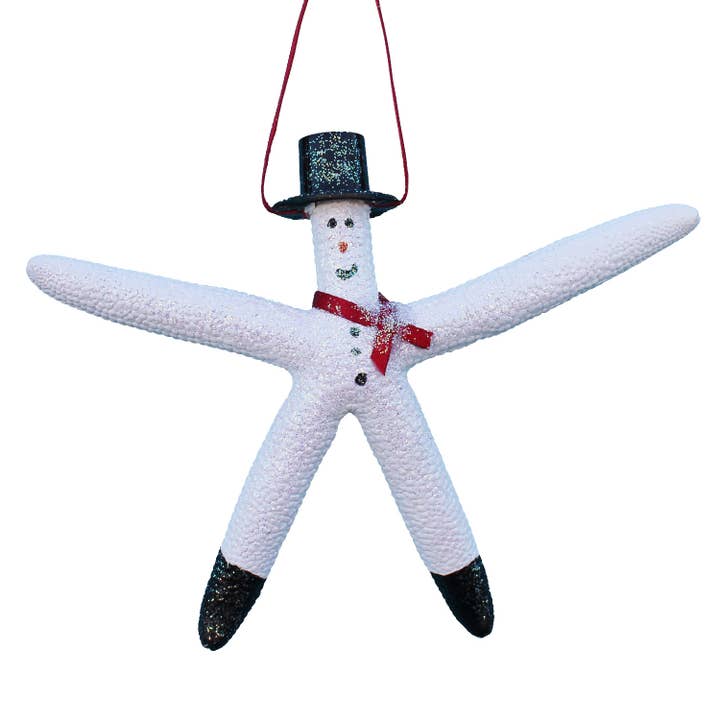 California Seashell Company - Wholesale Ornament - White Finger Starfish Snowman Ornament