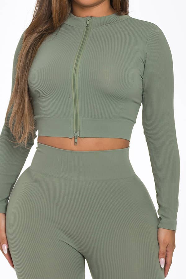 Lime All the Time – Großhandel Set aus Oberteil und Hose (NICHT Loungewear) – Damen – 2-teiliges Set aus Crop-Top und Leggings mit langem Reißverschluss, ohne Nähte9