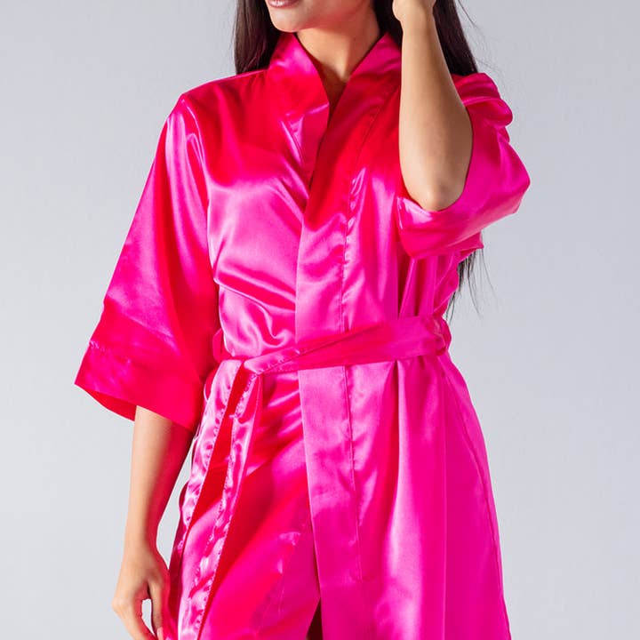 Batas de dama de honor de satén de seda rosa intenso, bata de regalo personalizada para venta al por mayor de GiftsbyPR