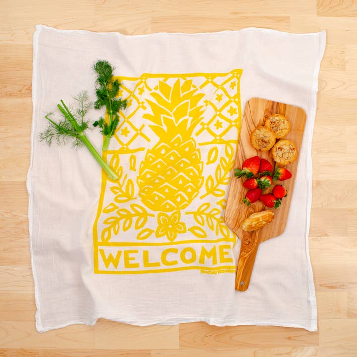 Yellow Flour Sack Dish Towel - Pineapple for wholesale on Faire