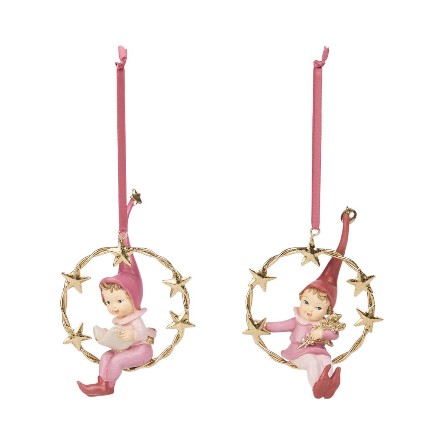 December Diamonds – wholesale Ornament set – 2 Asst Elves in Ring Orn0