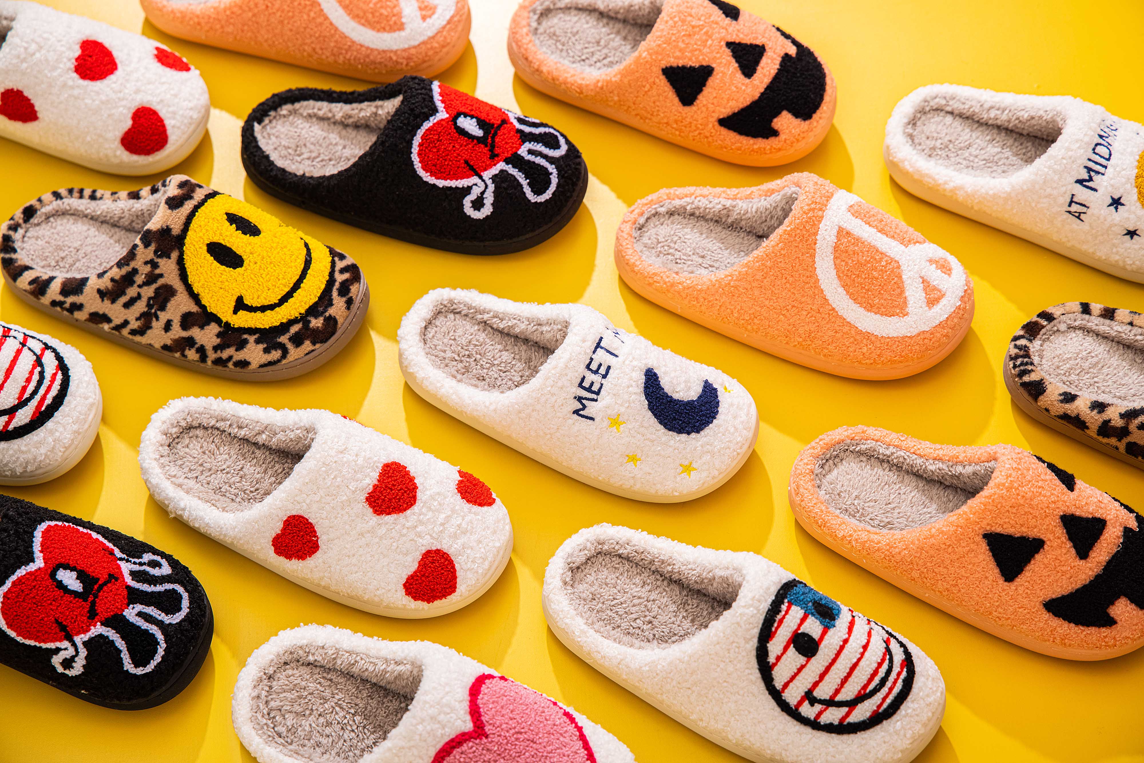 Peace Symbol Illustrated Plush Fur Slip on Slippers for wholesale on Faire2