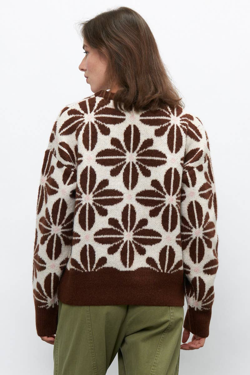 Newbury Kustom - Wholesale Knit Sweater - Women's - 11163-Floral Pattern Crew Neck Sweater9