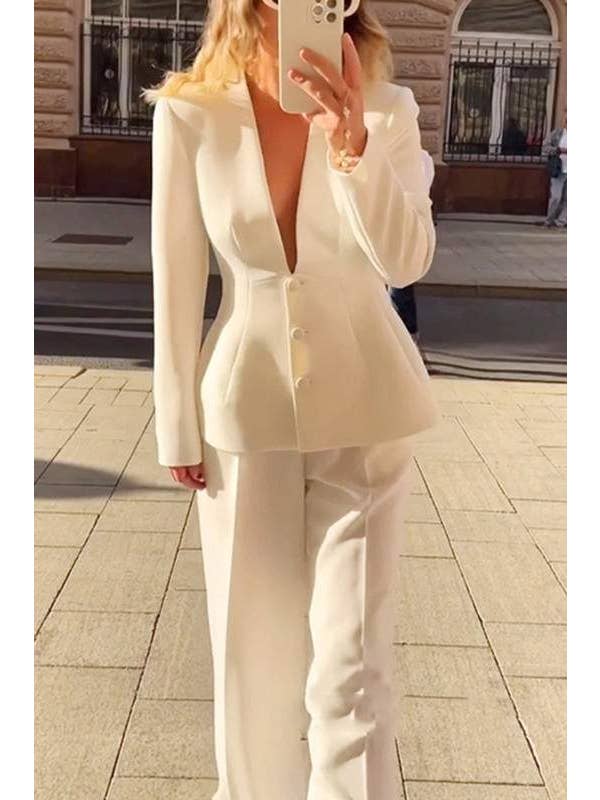 Queen Fashion - Wholesale Top & Skirt Set - Women's - fashion suit set, elegant white blazer outfit6