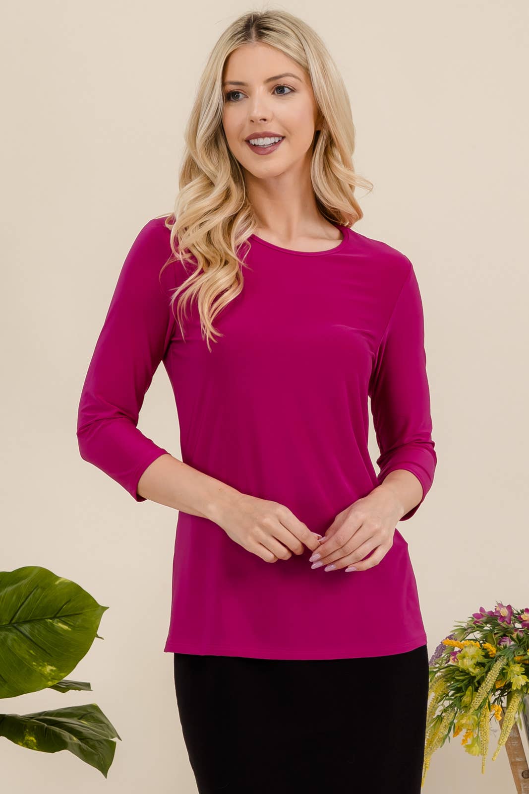 Celeste Clothing - Wholesale T-Shirt - Women's - CLASSIC 3/4 SLEEVE CREW NECK TOP -CT1321438