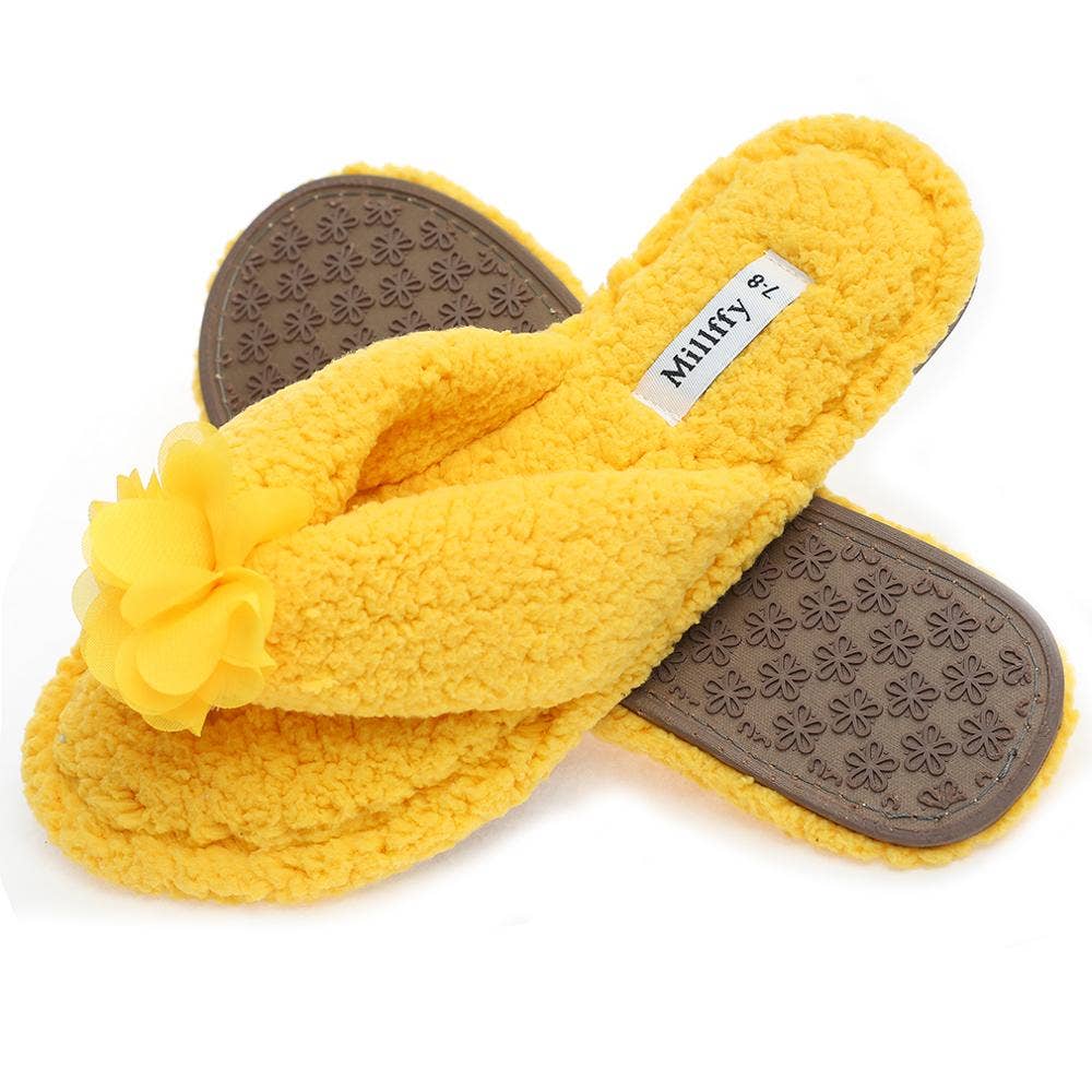Millffy – wholesale Slippers – Women's – Plush Cozy Faux Shearling Thong Slide On Sherpa Womens Flip-Flops Slippers with Flowers3