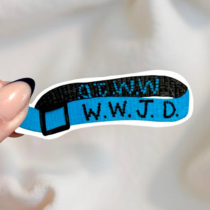 WWJD Bracelet Sticker for wholesale by Paper and Prayer
