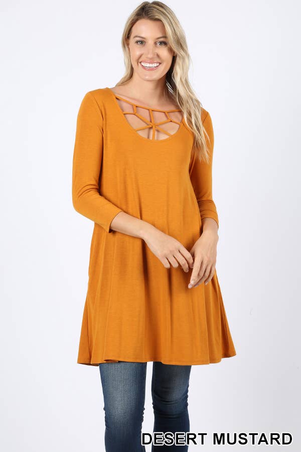 42POPS - Vente Tunique – femme - Tunique à manches 3/4 avec détail croisé et poches4