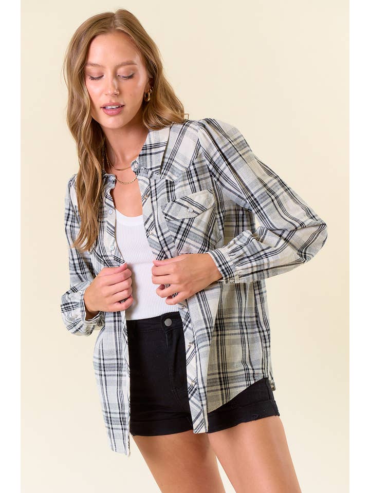 Doe and Rae – Großhandel Hemd mit Button-down-Kragen – Damen – KARIERTE FLANELLBLUSE MIT DRUCKKNÖPFEN - 44706T