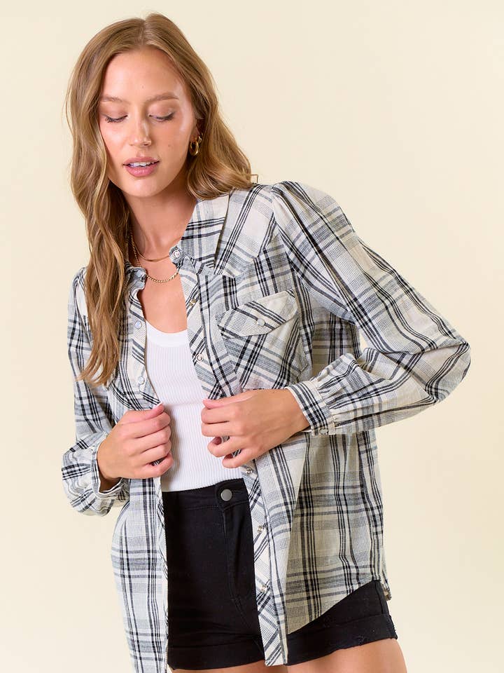 BLUSA SCOZZESE IN FLANELLA CON BOTTONI AUTOMATICI - 44706T per la vendita all'ingrosso da parte di Doe and Rae