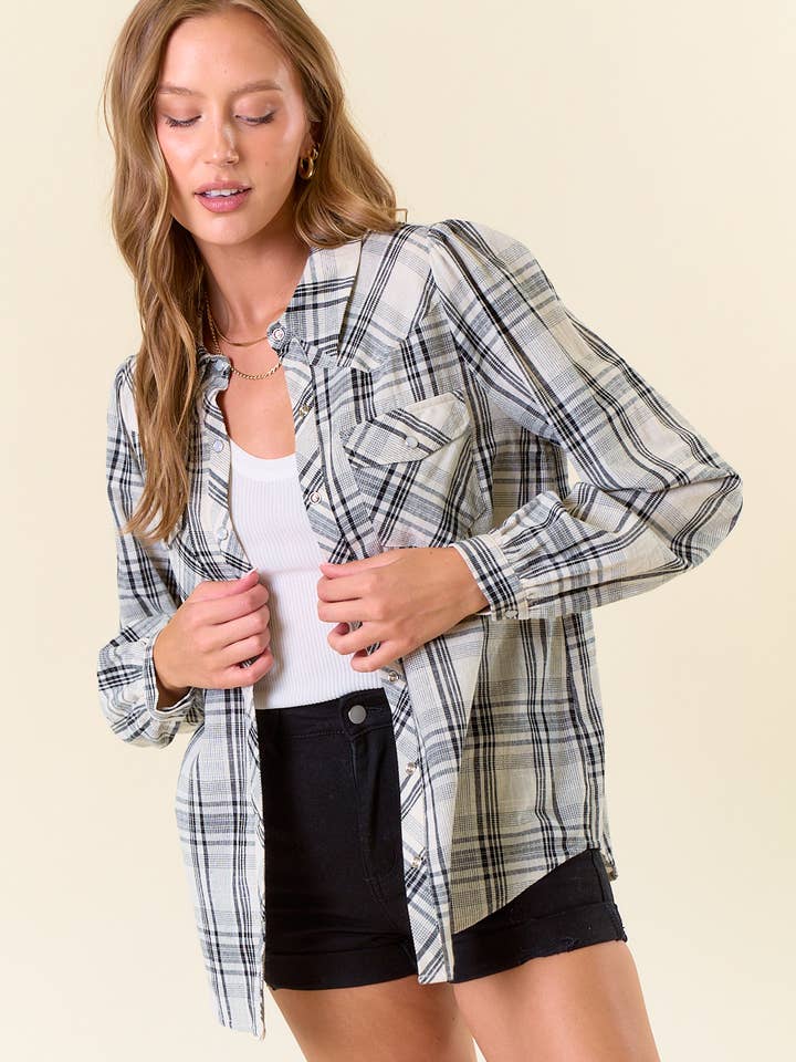KARIERTE FLANELLBLUSE MIT DRUCKKNÖPFEN - 44706T für den Großhandel von Doe and Rae