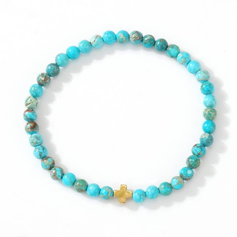 JOSSLYN by wall to wall - Wholesale Beaded Bracelet - BOHO CROSS NATURAL STONE PERSONALIZED BRACELET | 40B51845