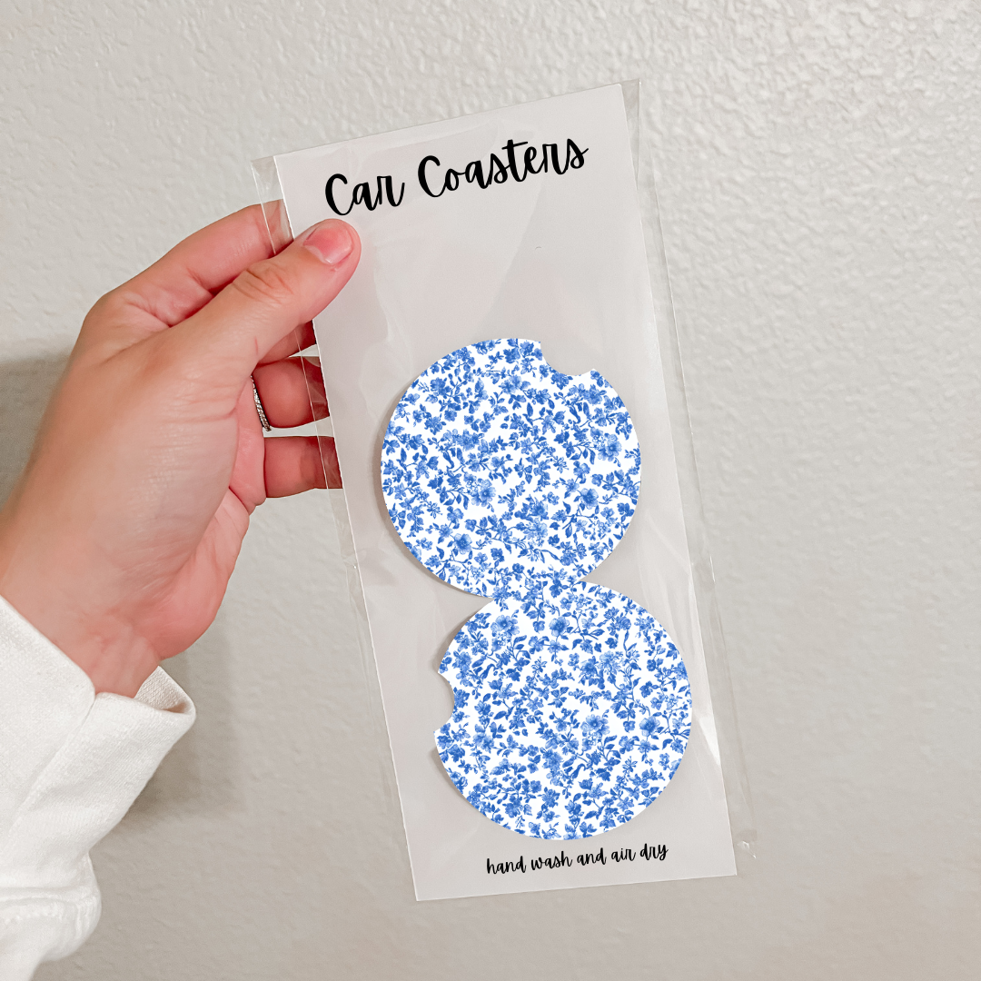 Olivia + Rose - Wholesale Car Coaster - Women's - Set of 2 Neoprene Car Coasters | Blue Florals (20 Options)13