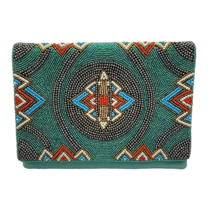 Pizzazz, Inc. - Wholesale Clutch bag – women's - BOHO WESTERN TURQUOISE BEADED CLUTCH