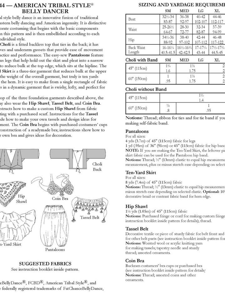 Folkwear - Wholesale Costume - Women's - 144 Belly Dancer - Sewing Pattern10
