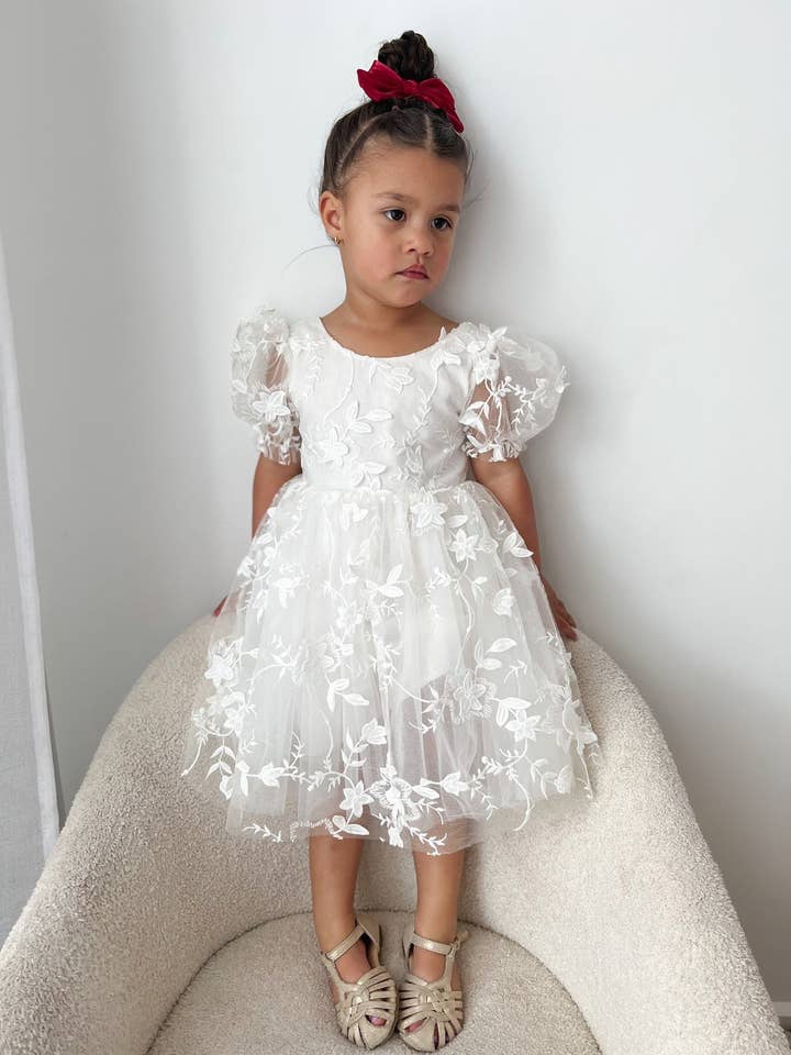A Little Lacey - Wholesale Dress - Kids - Vienna Girls White Embroidered Dress