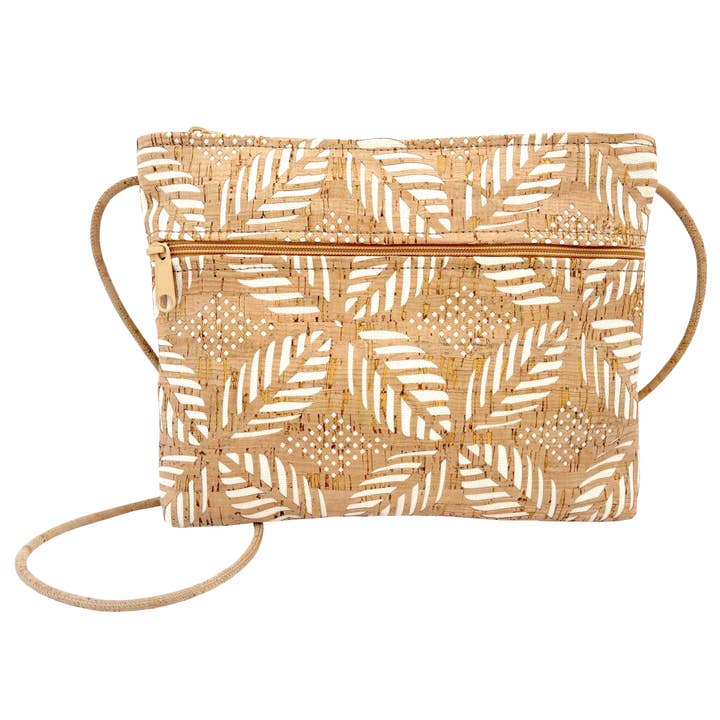Cork Zip Top Axelremsväska + Ficka med Dragkedja | Die Cut Palm Cork för wholesale av Natalie Therese