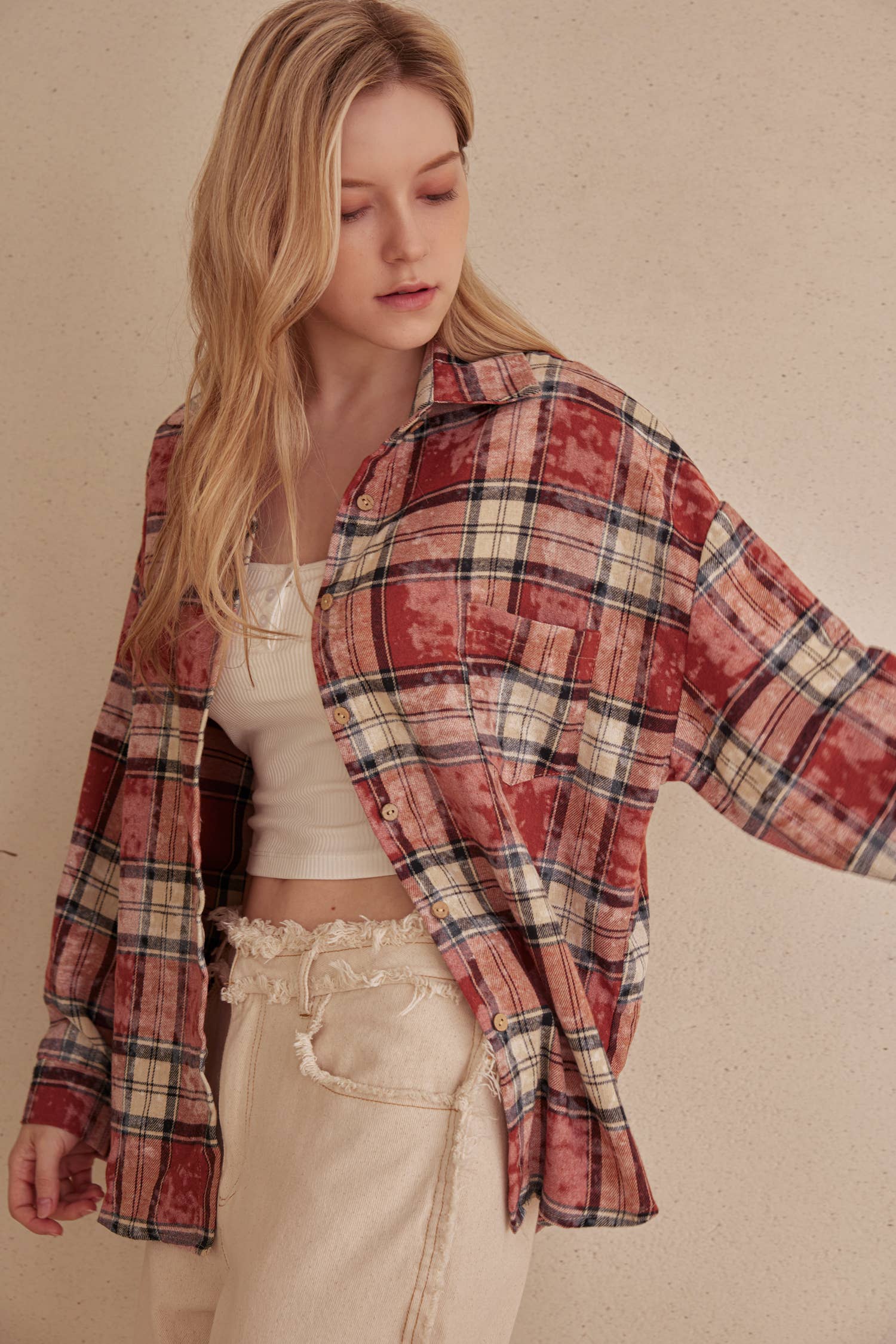 Multi Red Oversized Plaid Shirt with Star Patches for wholesale on Faire2
