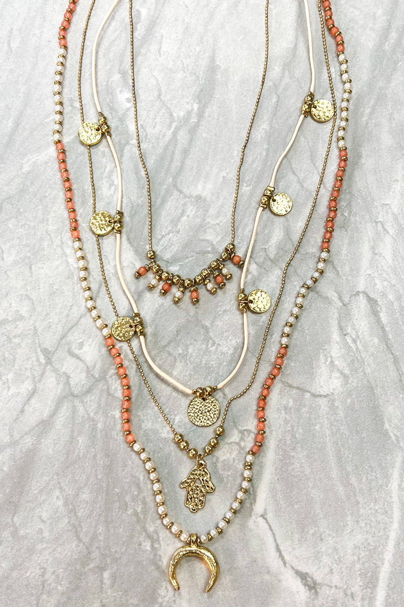 Dylan Designs - Wholesale Pendant/Charm Necklace - Leslie Necklace Coral/Pearl2