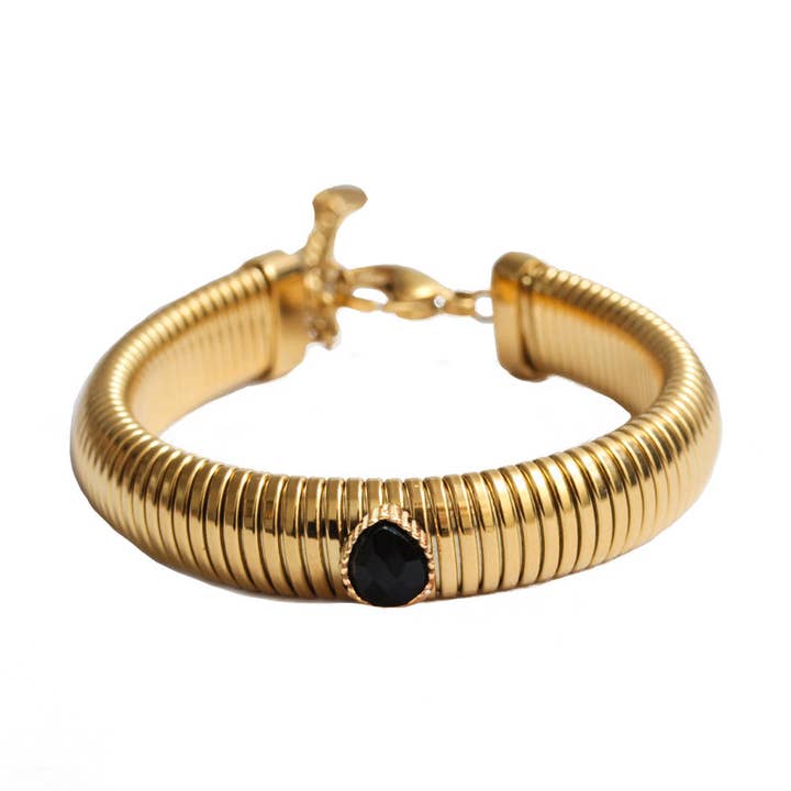 Bracelet Freya - Or - Onyx Noir for wholesale by L'Atelier Emma & Chloé