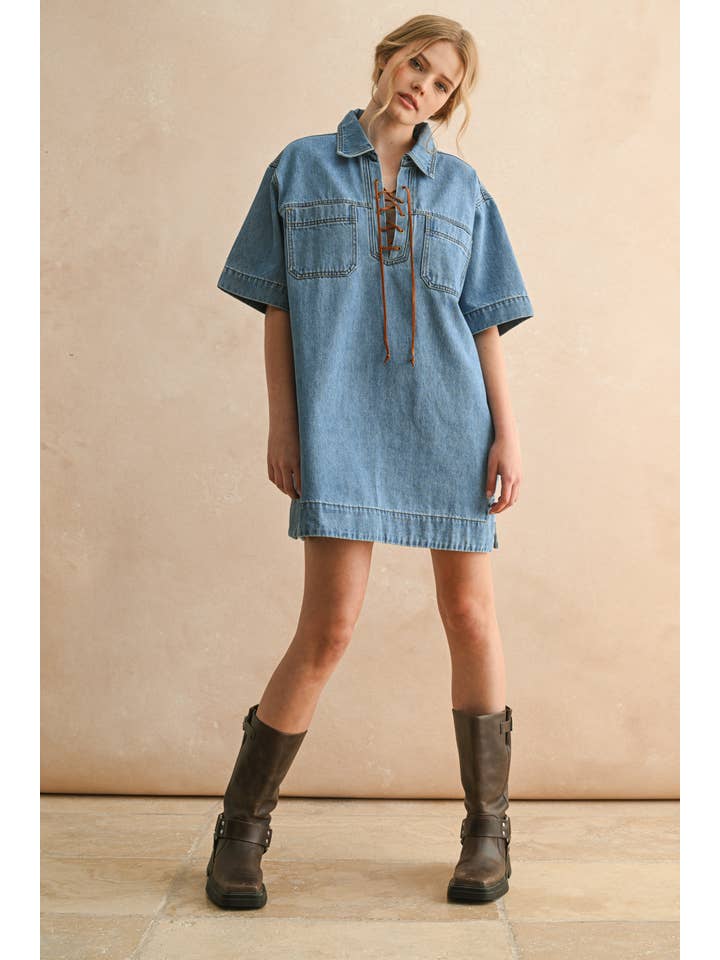 D5888 SUEDE LACE UP DENIM SHIRT DRESS for wholesale on Faire3