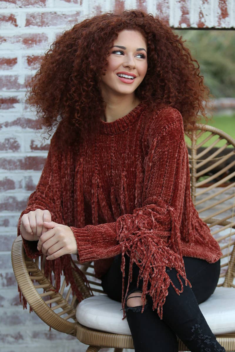 ANGIE - Wholesale Knit Sweater - Women's - XHH31-ASIS CHENILLE FRINGE PULLOVER SWEATER21