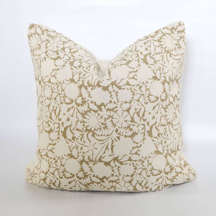 Cozy Prairie Linens Co. - Wholesale Throw Pillow Cover - Signature Floral Cotton Pillow Cover in Olive Green