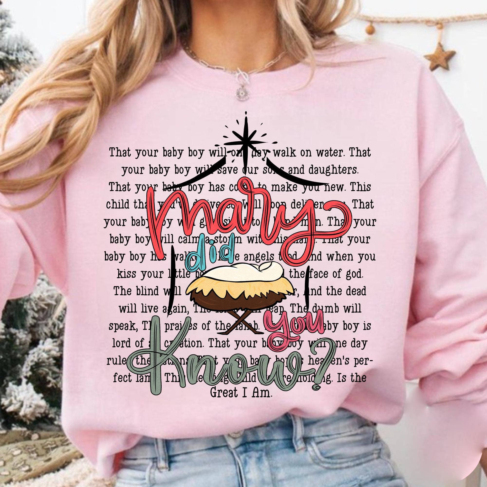 DLT Ecommerce - Wholesale T-Shirt (Graphic) - Women's - Preppy Mary Did You Know Shirt, Bible Verse Xmas Sweatshirt