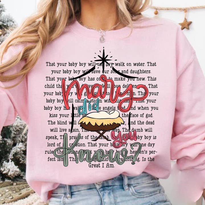 DLT Ecommerce - Wholesale T-Shirt (Graphic) - Women's - Preppy Mary Did You Know Shirt, Bible Verse Xmas Sweatshirt 0