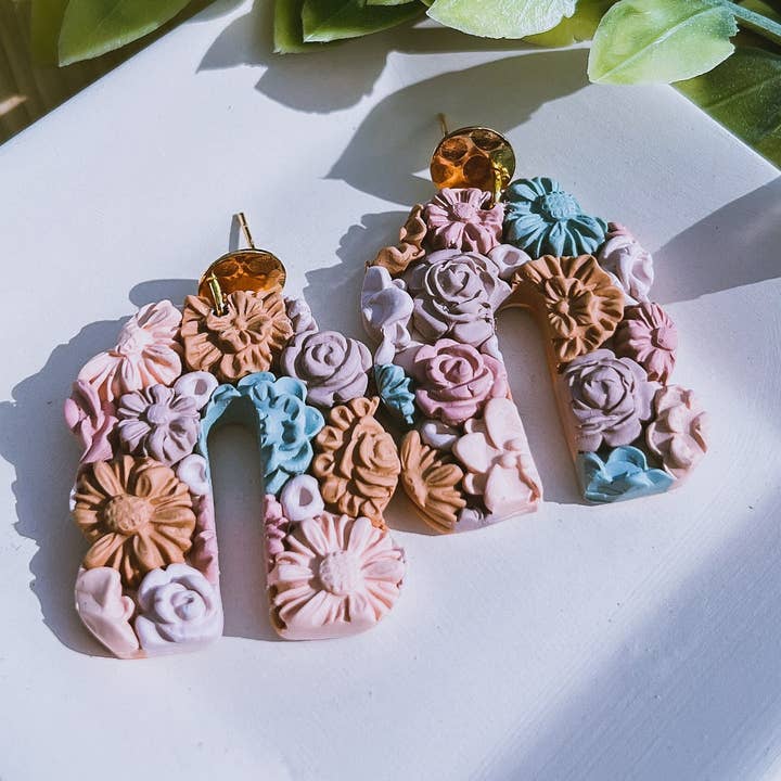 Belu Designss - Wholesale Dangle Earrings - Colorful Flowers Arch Handmade Polymer Clay Earrings0