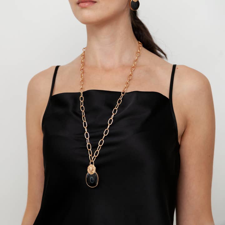 Pingentes de charme de leão de ágata preta por atacado de Jewelry Fiesta