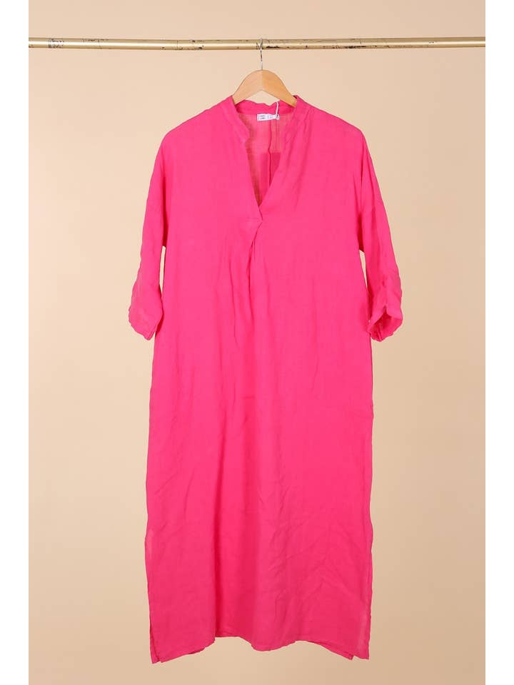 la maison des fibres naturelles – wholesale Klänning - Dam – Lång klänning med tunisisk krage 29340 i 100 % linne26