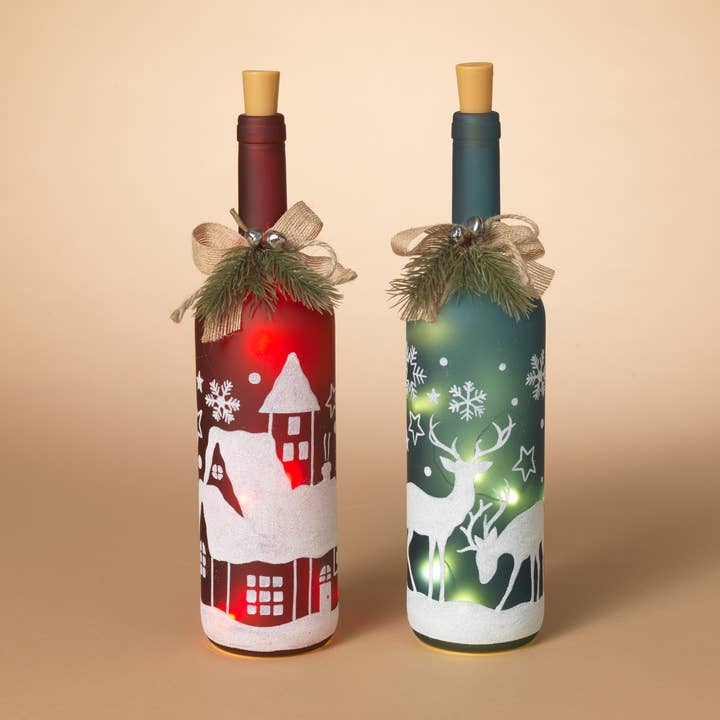 Gerson Christmas 14"H B/O Lighted Glass Holiday Bottle Lumin for wholesale by The Gerson Companies