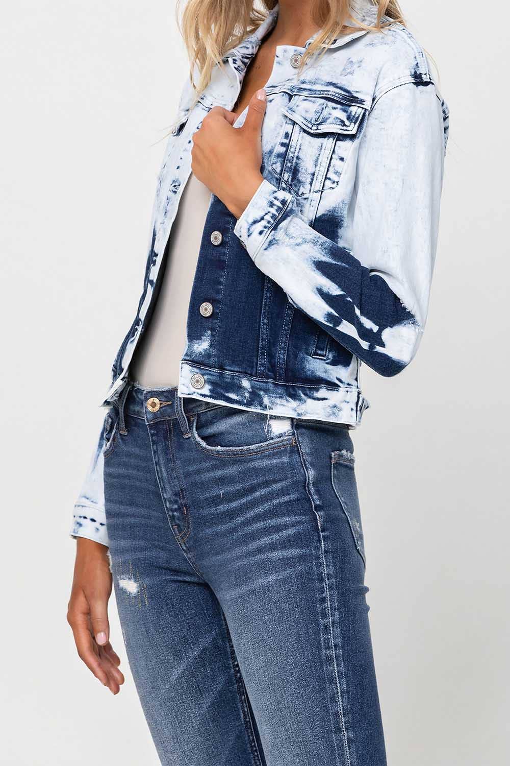 Second Wind CLASSIC TIE DYE CROPPED DENIM JACKET  V2297J for wholesale on Faire3