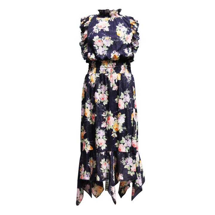 Ärmelloses Chiffon-Maxikleid mit Blumendruck für den Großhandel von Ava & Yelly