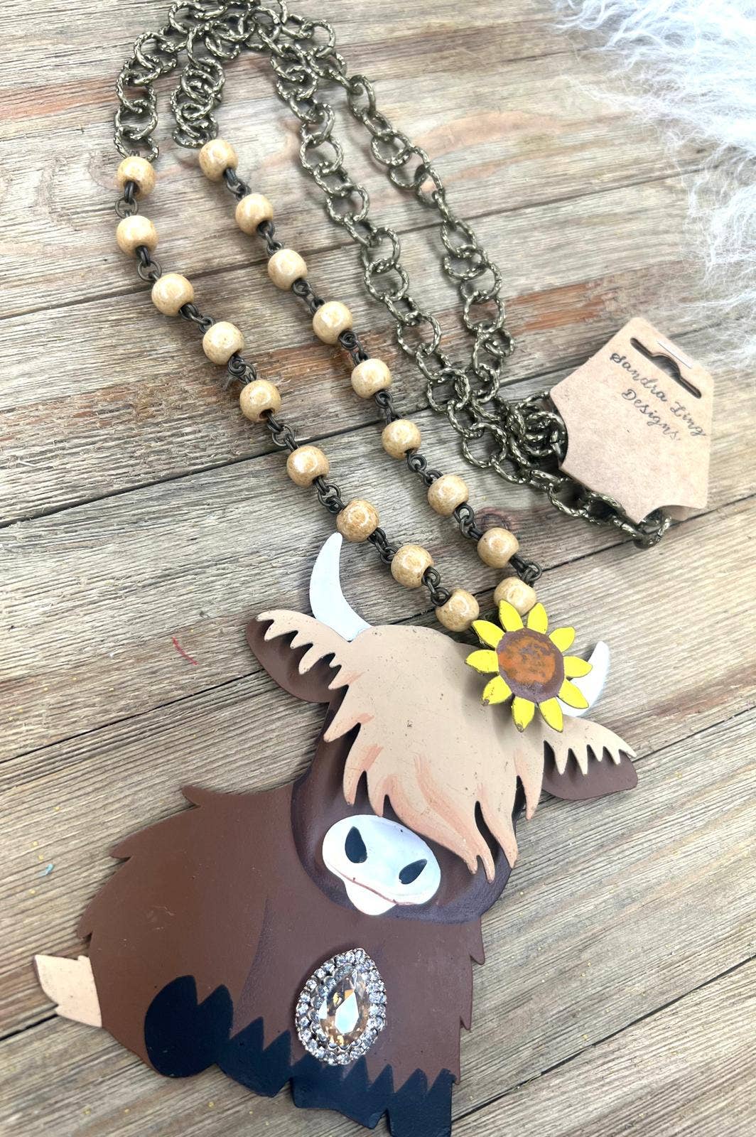 Sandra Ling Designs - Wholesale Pendant/charm necklace - Sunflower Sweetheart Longhorn Necklace