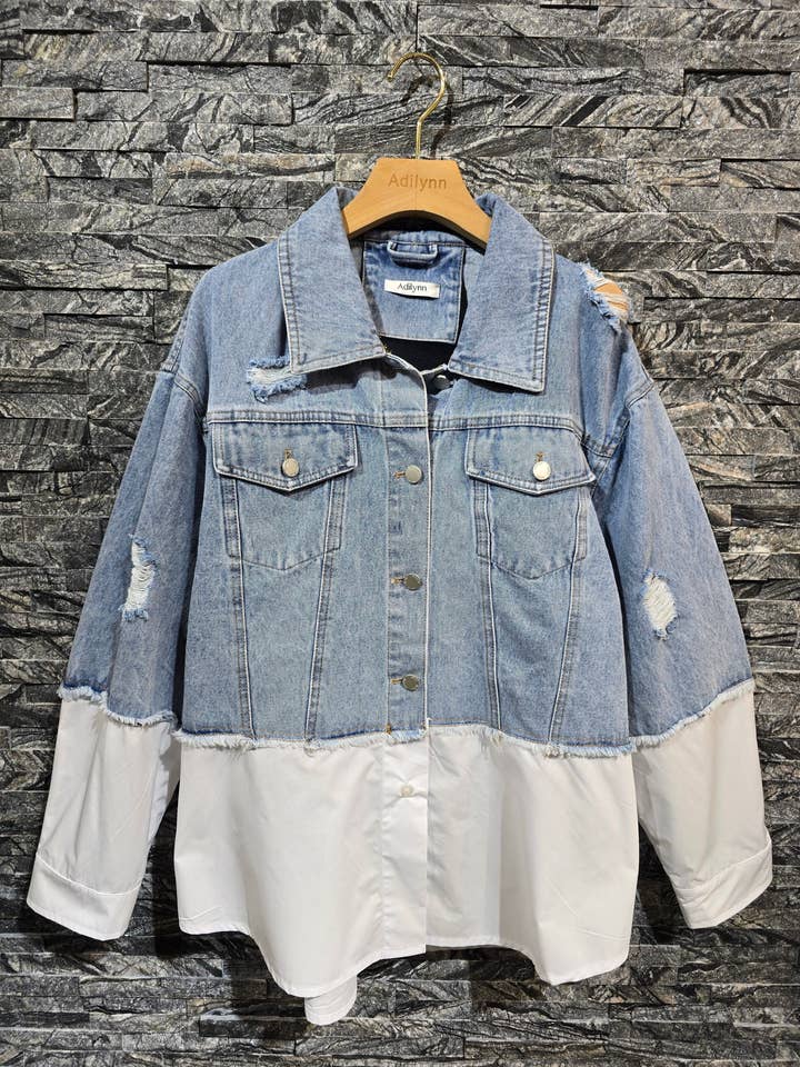 Half-denim half-shirt cotton jacket, two front pockets 30004 for wholesale by Adilynn DAYMENTEX