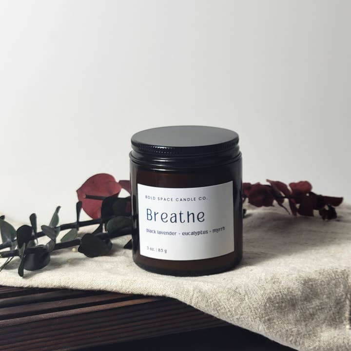 Bold Space Candle Co. - Wholesale Jar/Filled Candle - Breathe - Black Lavender + Eucalyptus 3 oz. Candle, Calming2