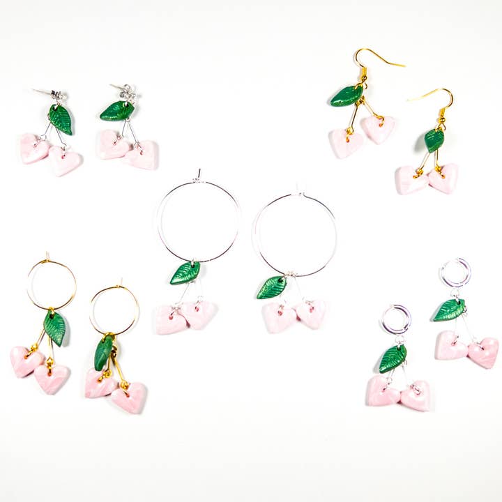 Roze rozenkwarts kersenhart oorbellen voor wholesale door Jess Adams Design