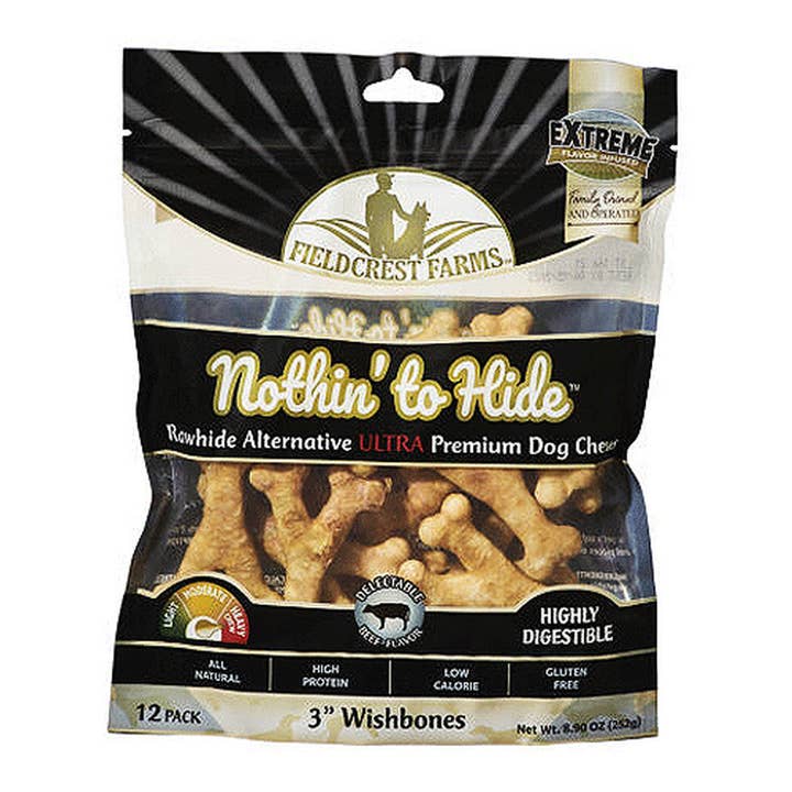 Fieldcrest Farms Nothin' To Hide Ultra Wishbone 3" Beef 12pk for wholesale by King Wholesale Pet Goods