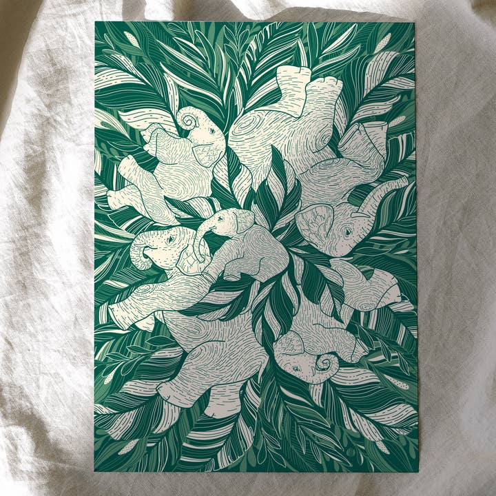 Elephant, "Siesta" Art Print Postcard for wholesale by sol&mar art co.