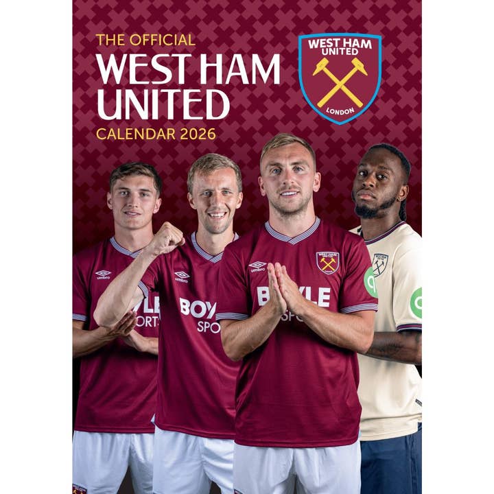 WEST HAM UNITED FC 2026 A3 CALENDAR for wholesale by Danilo Promotions Ltd