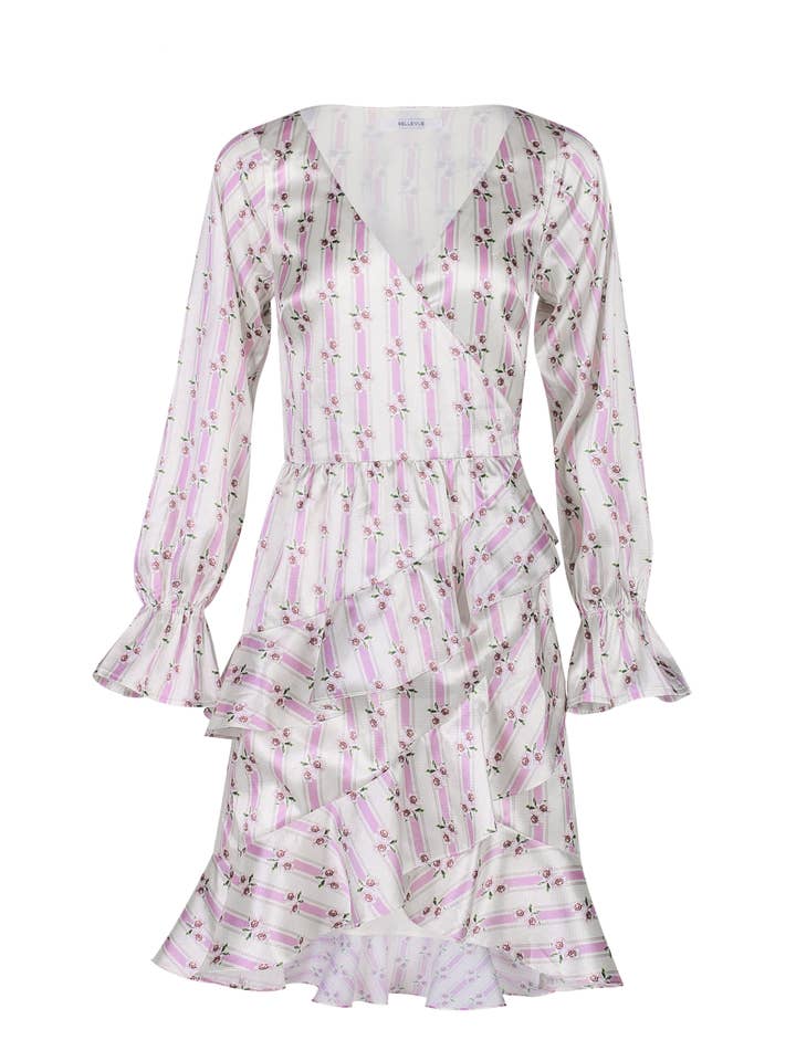 Greta Wrap Dress - Floral Stripe for wholesale by Bellevue The Label