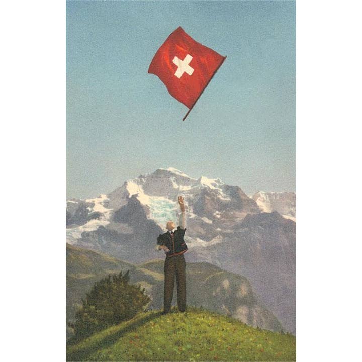 Found Image Press - Venta al por mayor Conjunto de papelería y tarjetas - Tarjeta de Felicitación MF-294 Bandera Suiza sobre los Alpes