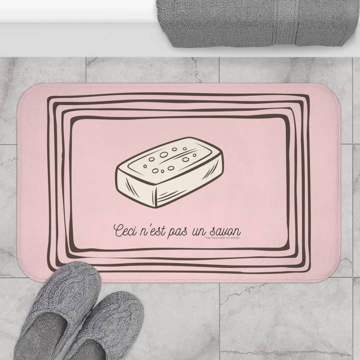 René Magritte 'Ceci n'est pas un savon' Bath Mat, Light PINK | Art inspired Decor for wholesale by MARA Style